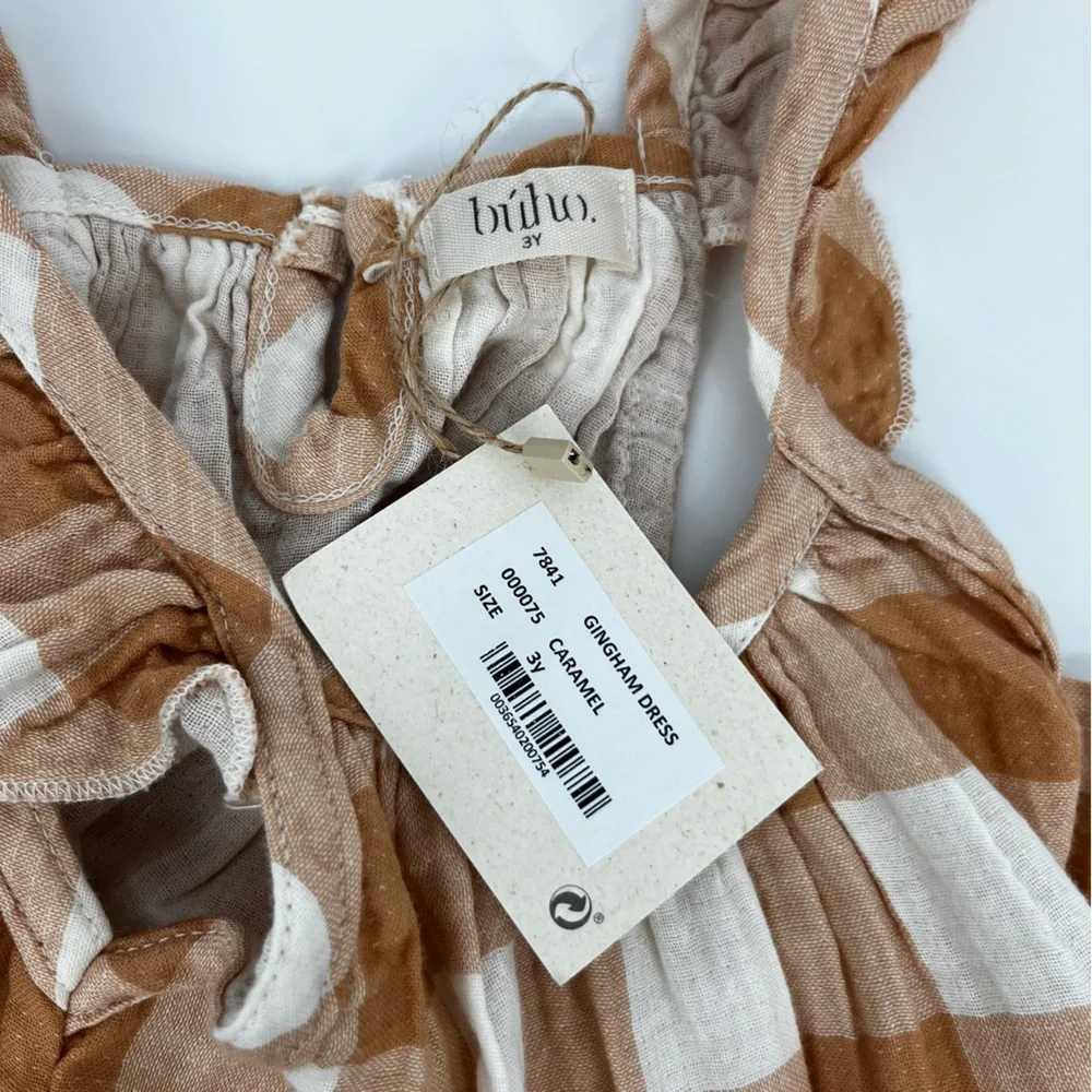 Búho Girls Caramel Gingham Dress NWT 3Y